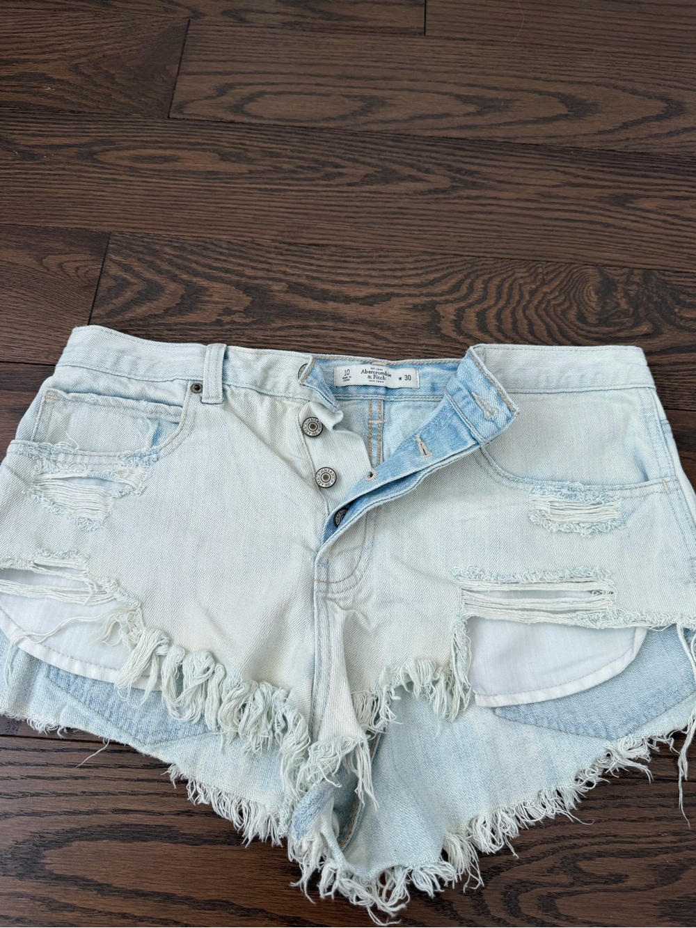 Abercrombie & Fitch Light Blue Distressed Denim Shorts